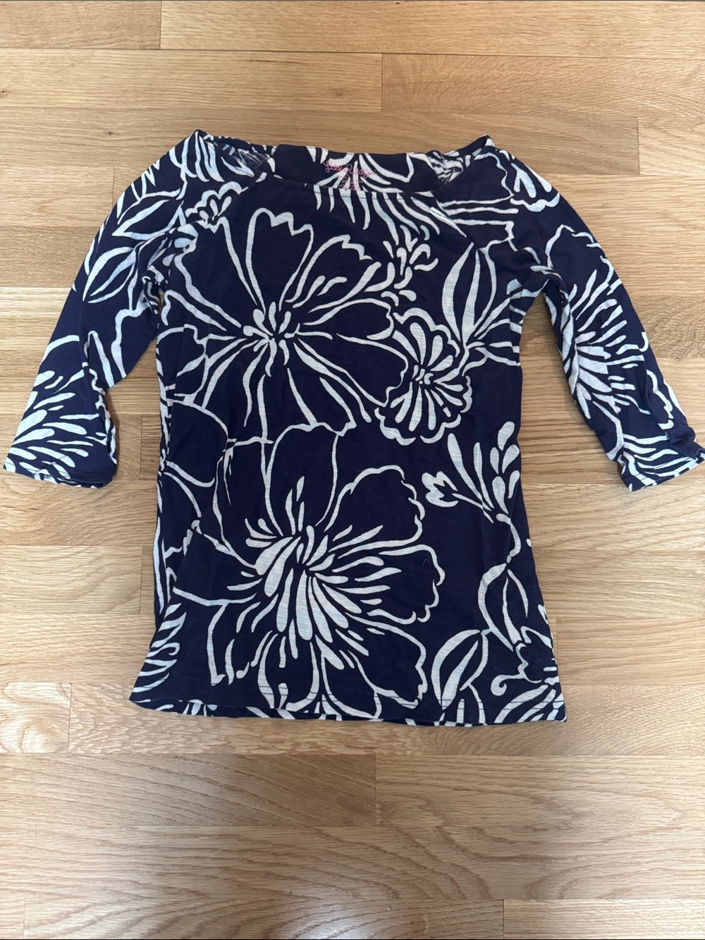 Lilly Pulitzer Navy and White Floral Boatneck Tee